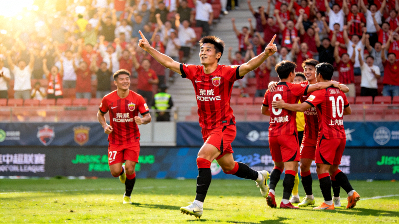 中超上海海港队武磊庆祝进球瞬间